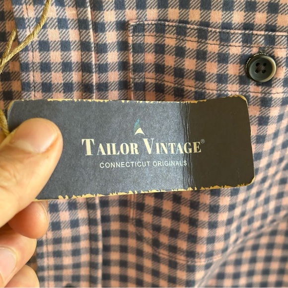Tailor Vintage Men’s S Preppy Pink Blue Gingham Plaid Cotton Button Up Shirt NWT - Picture 6 of 8